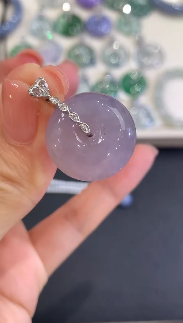 吊坠(不含链)18K金镶嵌翡翠a34紫货有色差