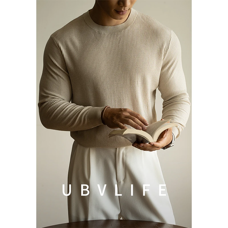 【十六针】绵羊毛桑蚕丝混纺华夫格针织衫男士2025秋季长袖T恤男