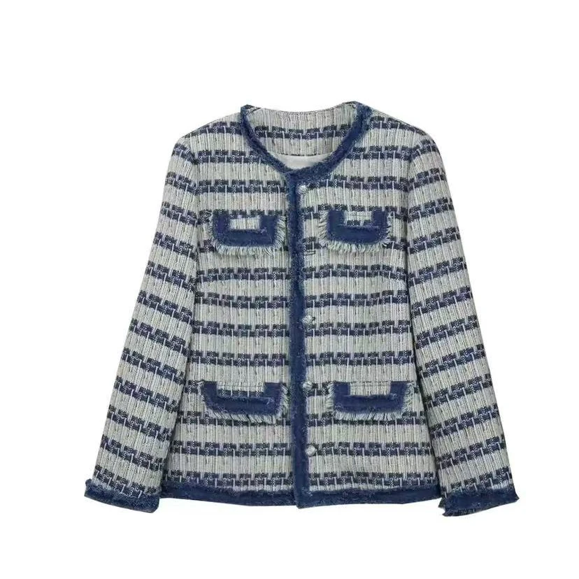 【粗花呢流苏小香】大码25春圆领复古小香风外套气质百搭编织40832