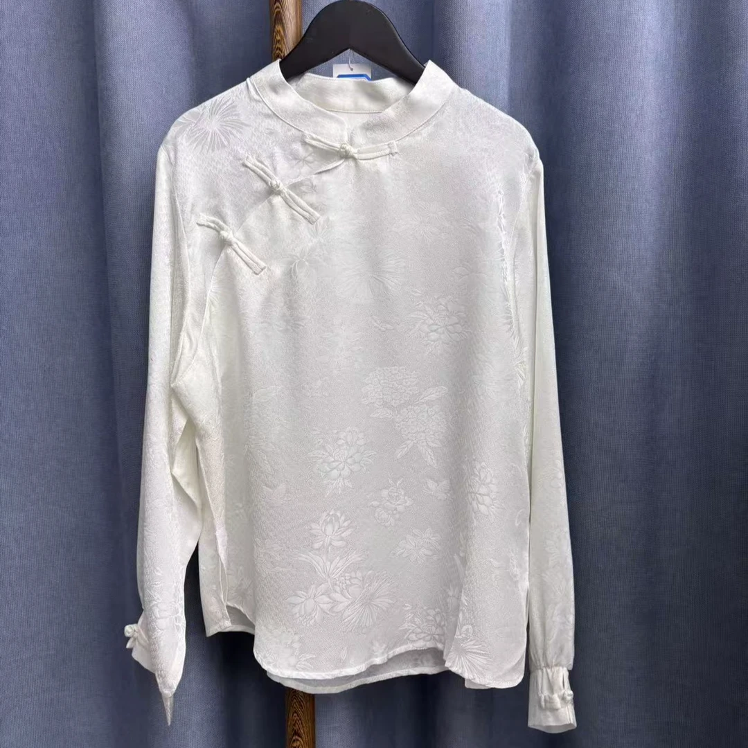 2025夏季新款桑蚕丝新中式气质时尚花萝提花衬衫女A037