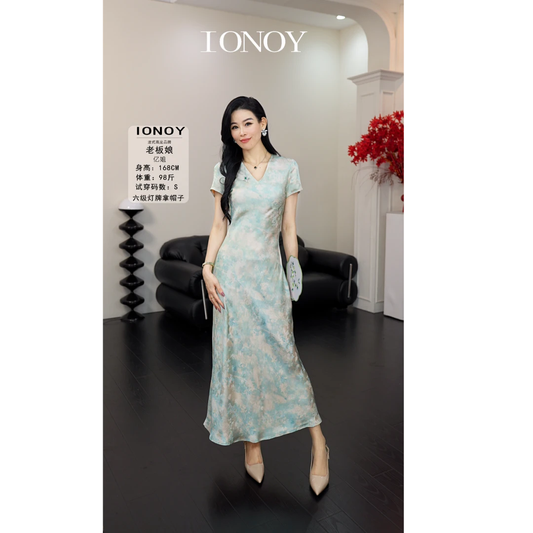 IONOY亿姐-G815气质时尚修身印花优雅夏季中国风禁机洗ZC