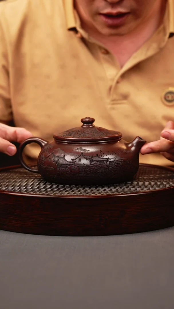 茶壶紫砂古红泥 寒江 江南