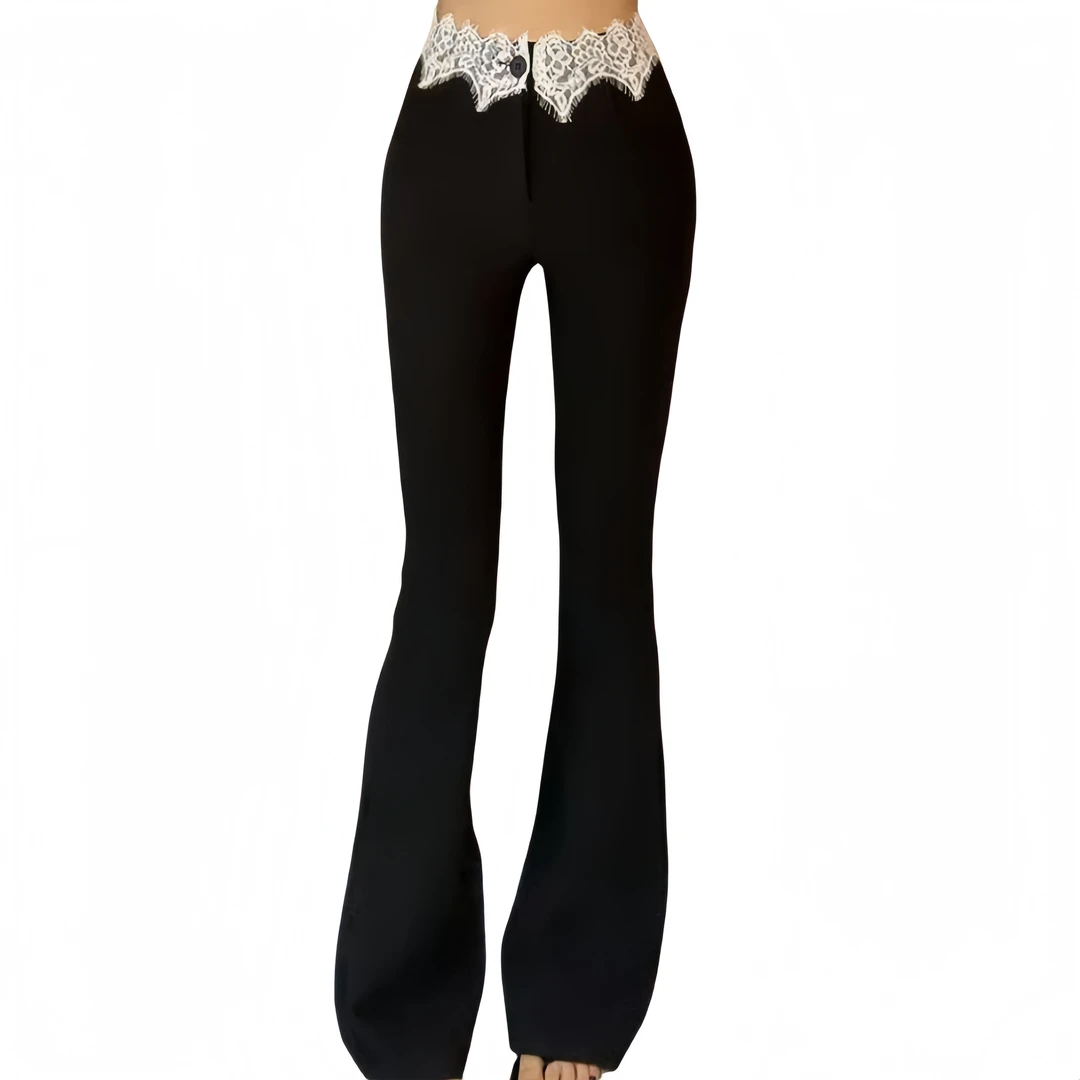 「主播推荐春季新款」99287款蕾丝拼接喇叭裤