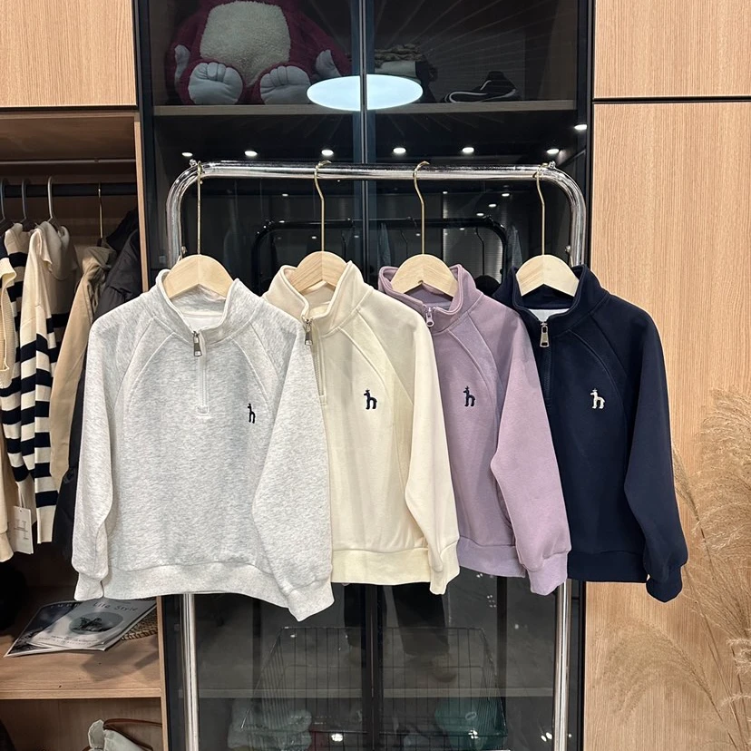 2025早春新款男童女童休闲长袖百搭时尚宽松韩版半拉链套头卫衣