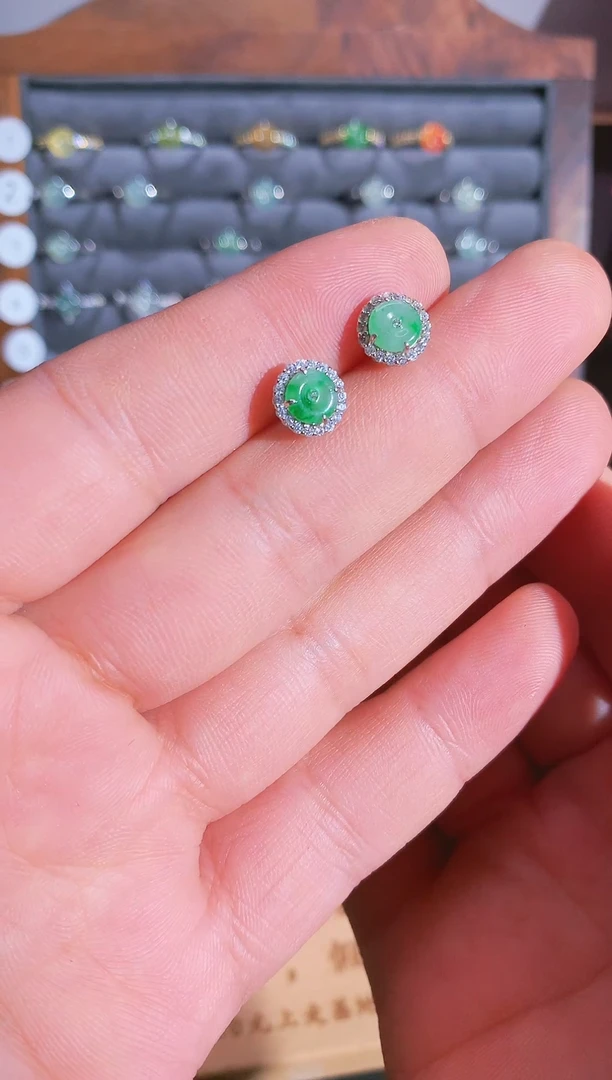 银S925镶嵌戒指翡翠S925银镶翡翠平安扣女饰品