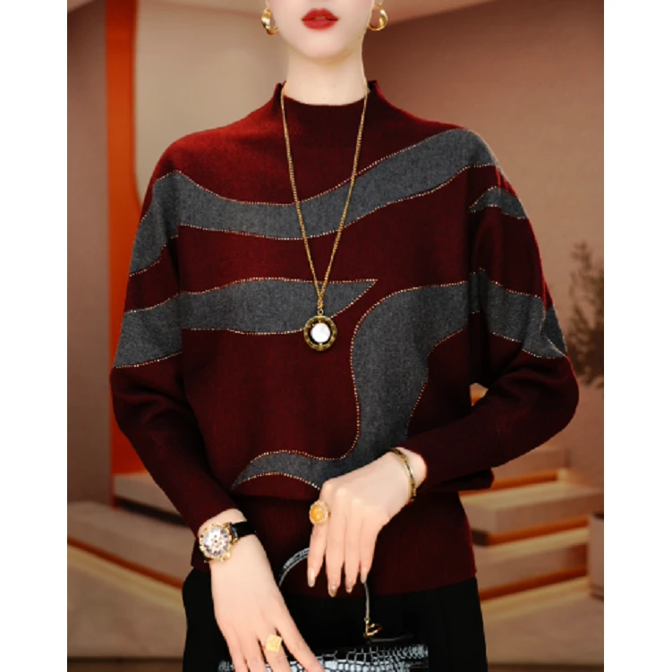 秋季新款含羊毛针织毛线衣长袖百搭弹力舒适保暖V25S129