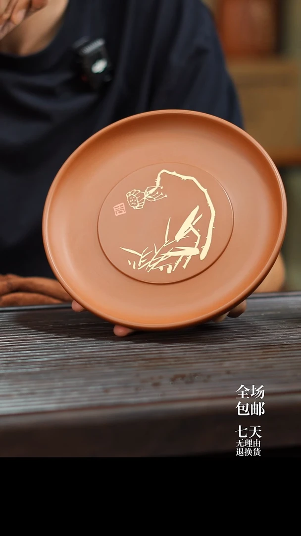 云水山涧建水紫陶精品复烧刻填干泡盘 013