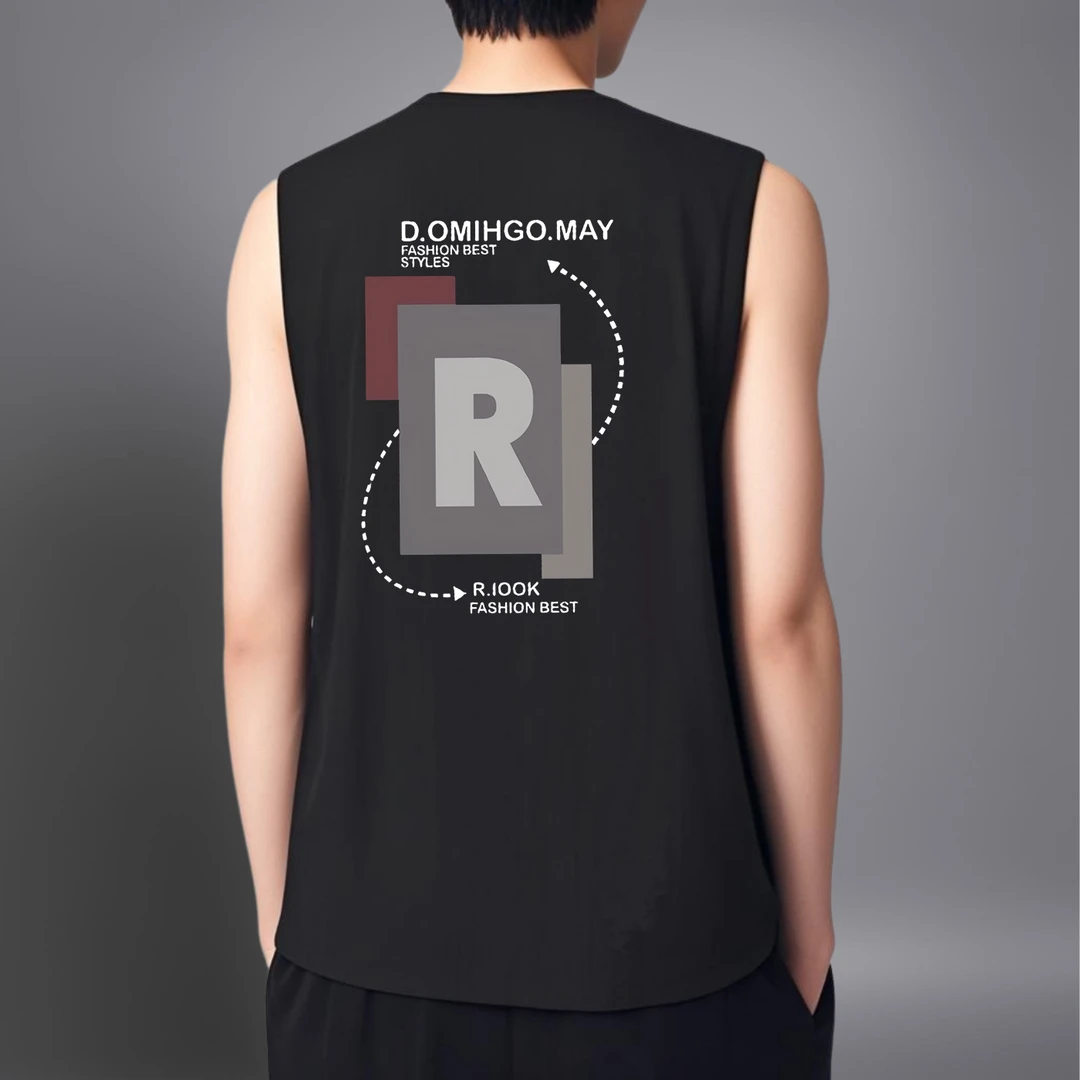 轻奢时尚字母印花圆领无袖t恤男夏季纯棉运动休闲宽松百搭背心男