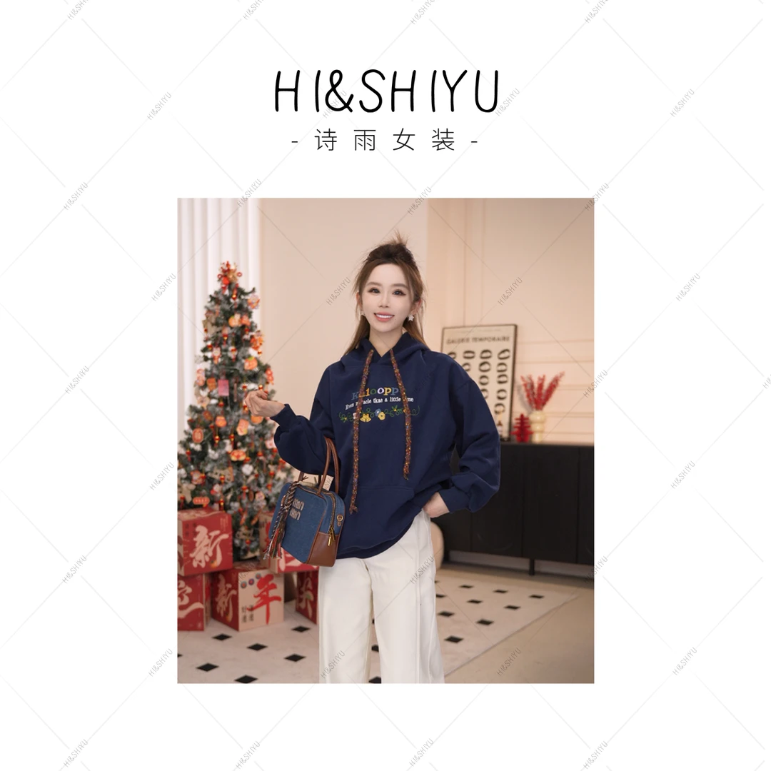 HISHIYU【少女时代】美式复古设计感刺绣连帽长袖卫衣6008