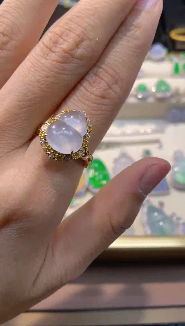 【闪购商品】翡翠戒指18K金镶嵌天然缅甸A货翡翠葫芦戒指