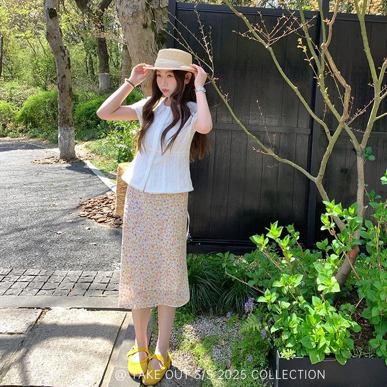 半身裙中裙碎花裙子高腰雪纺甜美碎花半裙夏季仙女裙A字裙