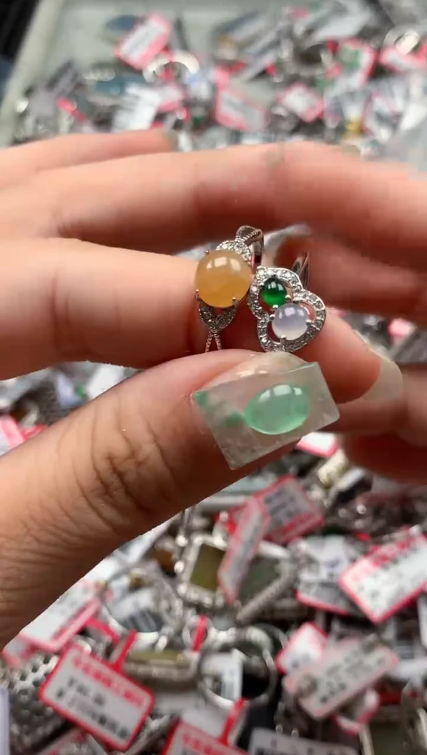银S925镶嵌戒指翡翠天然A货缅甸翡翠