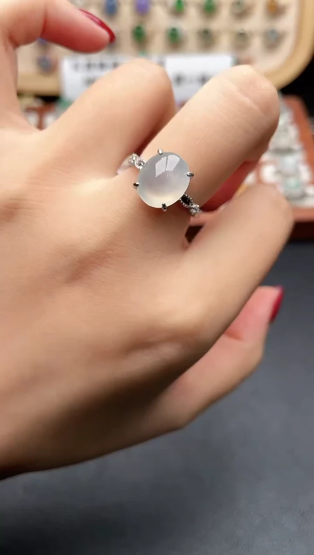 银S925镶嵌戒指翡翠一物一证一礼盒