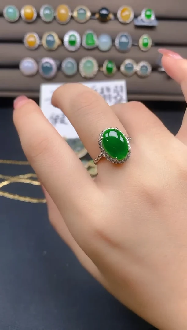 翡翠戒指银S925镶嵌65