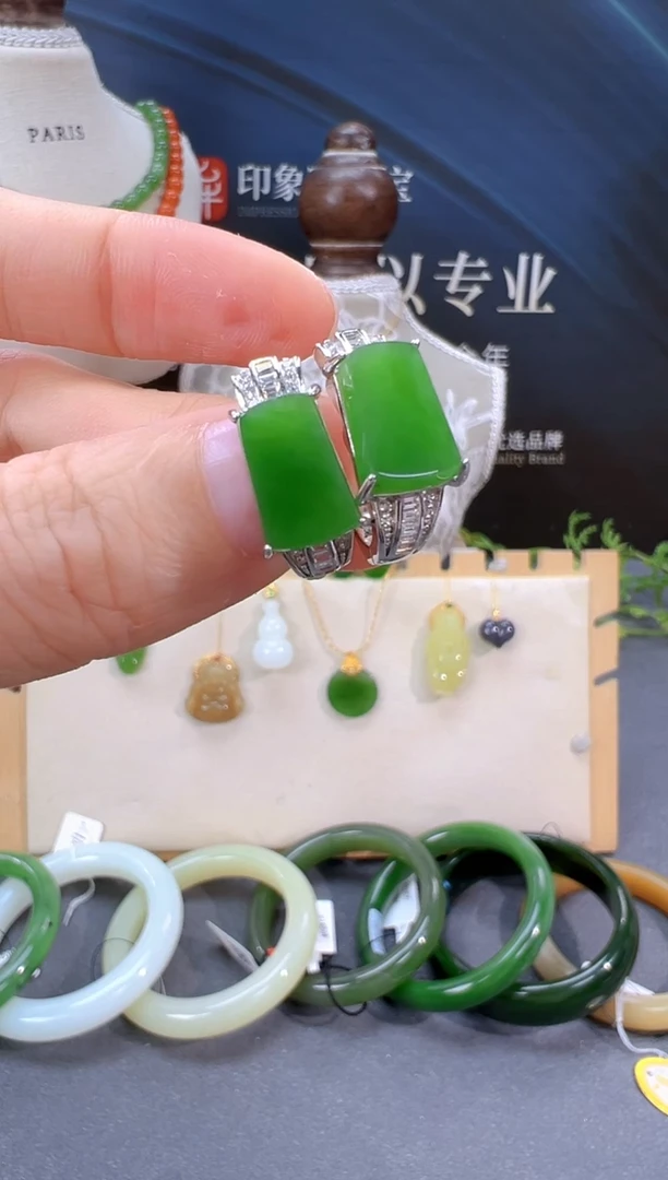 银S925镶嵌和田玉耳饰多样性拍一发一cg