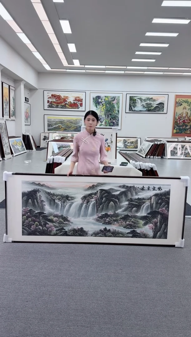 国画手绘紫气东来  219*88