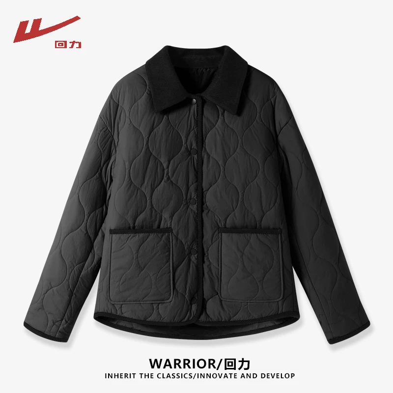 回力秋冬新款绗棉撞色翻领棉服知性风衣服洋气棉服外套小个子棉衣