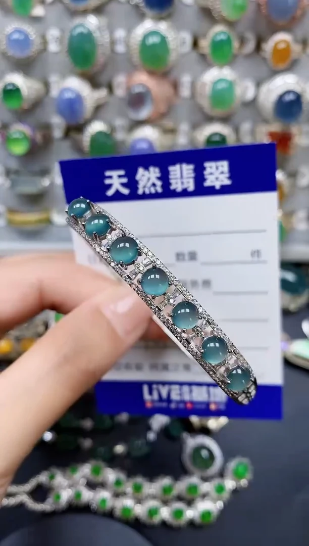翡翠手镯银S925镶嵌401