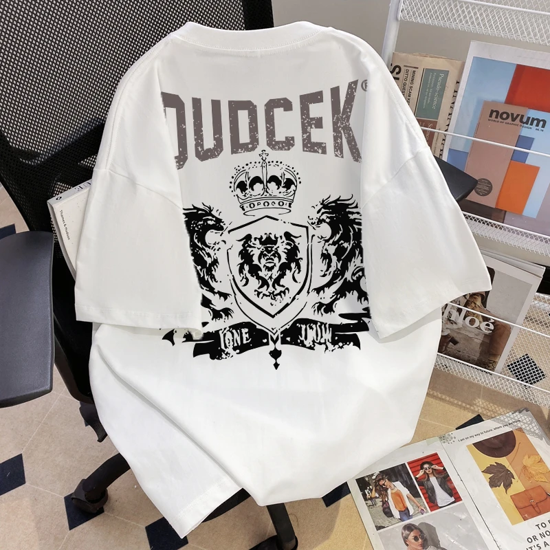 100%重磅纯棉休闲日系短袖T恤小众oversize半袖情侣款夏季印花ins