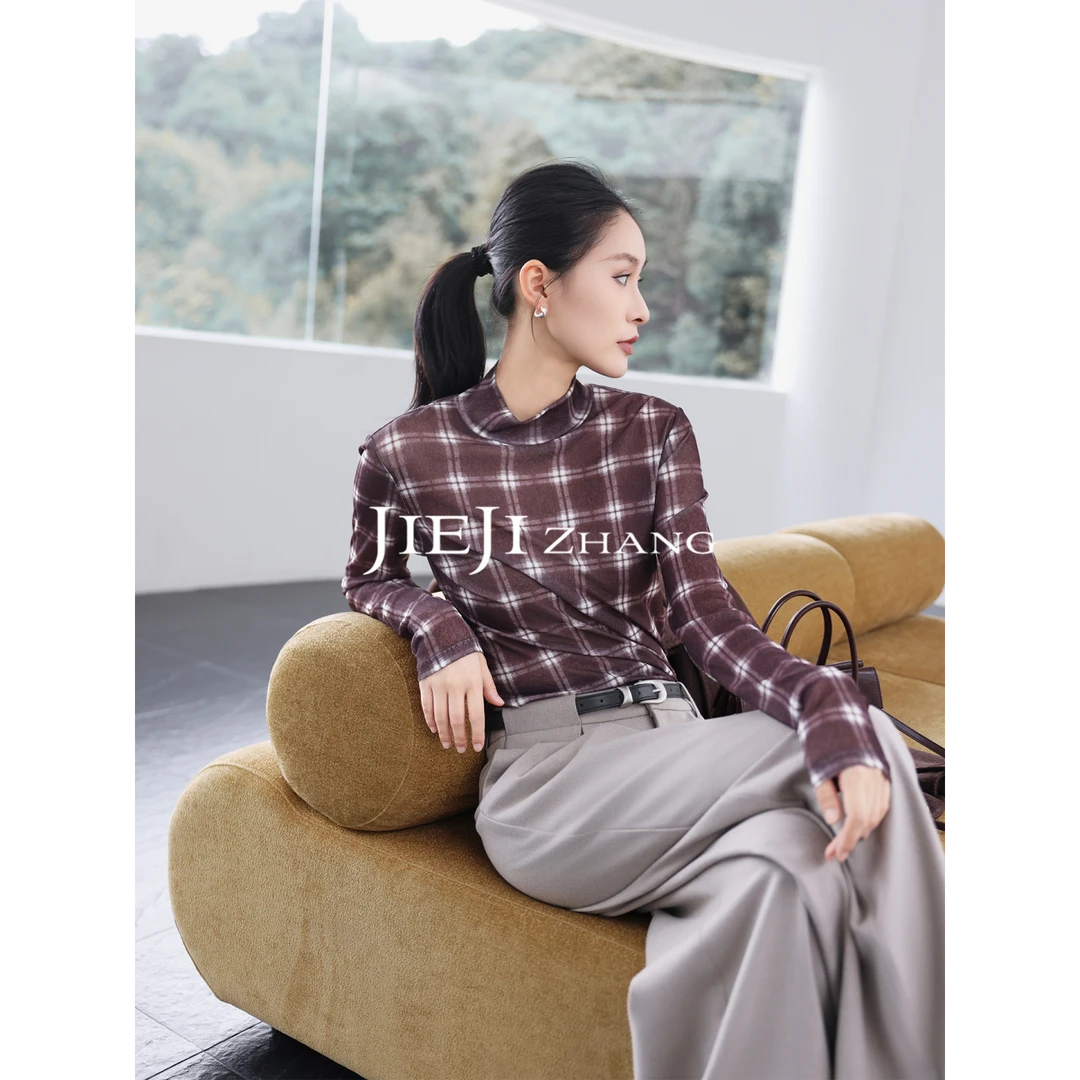 【JIEJI ZHANG】高级定制秋冬时尚百搭棕啡格纹衬衫350831