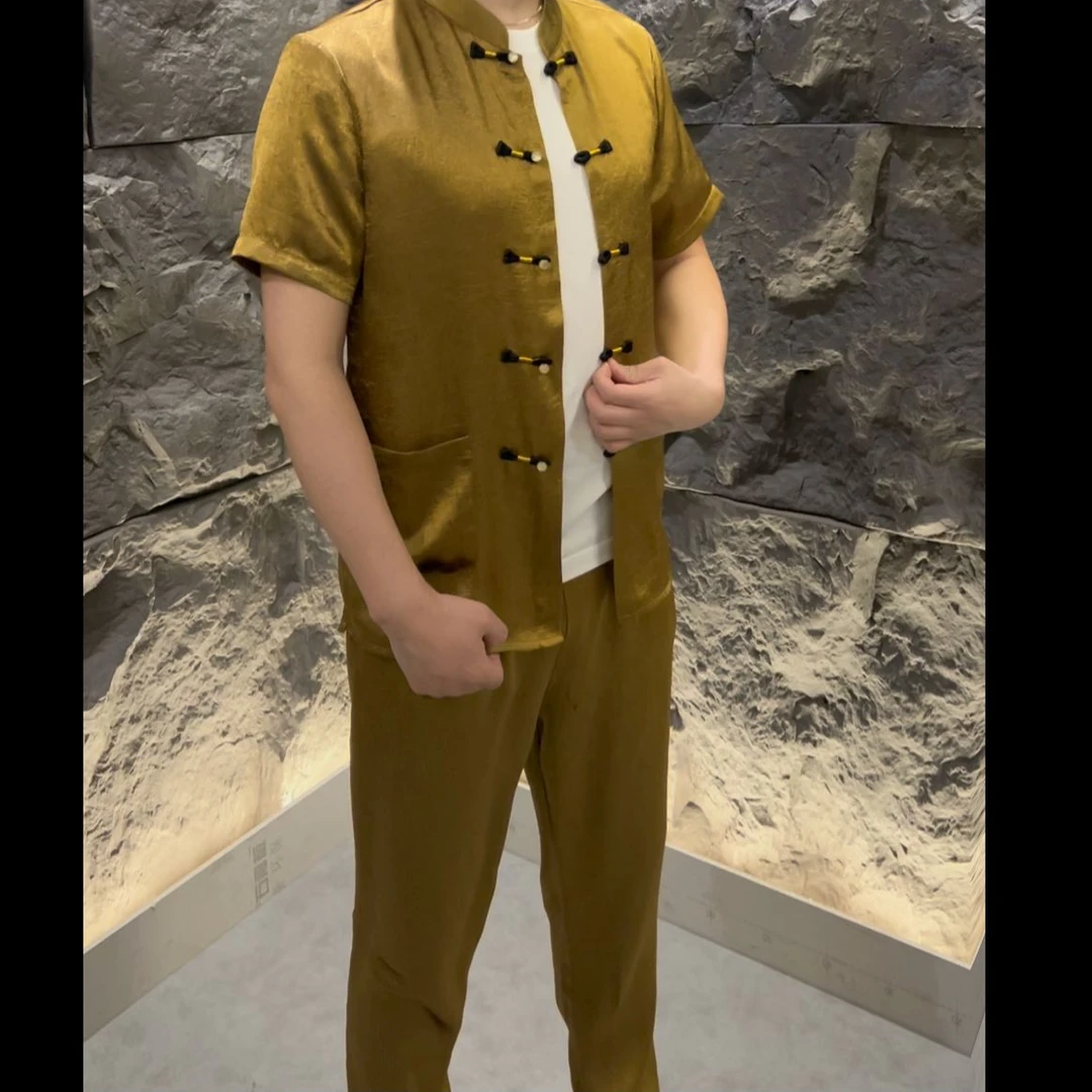 262502 081男士新款时尚休闲唐装T恤裤子套装