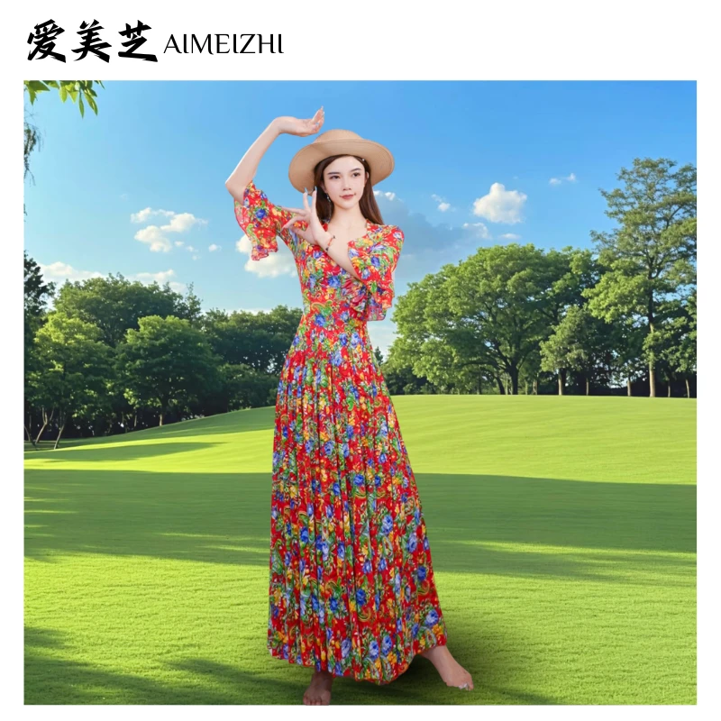 新款夏季新疆民族舞蹈服时尚百搭修身气质优雅轻奢720连衣裙女