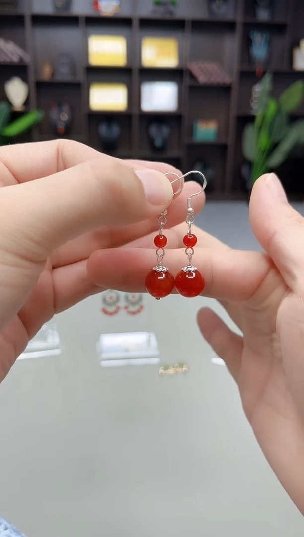 银S925镶嵌耳饰玛瑙/玉髓409000