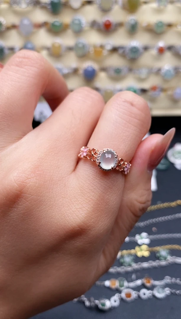 翡翠戒指银S925镶嵌55555555+1