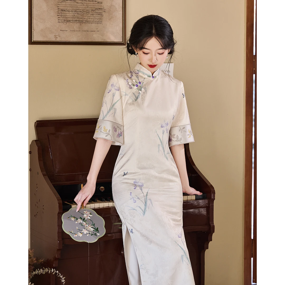 素雅中式短袖旗袍2025年夏季新款少女风中长款修身气质日常改良版