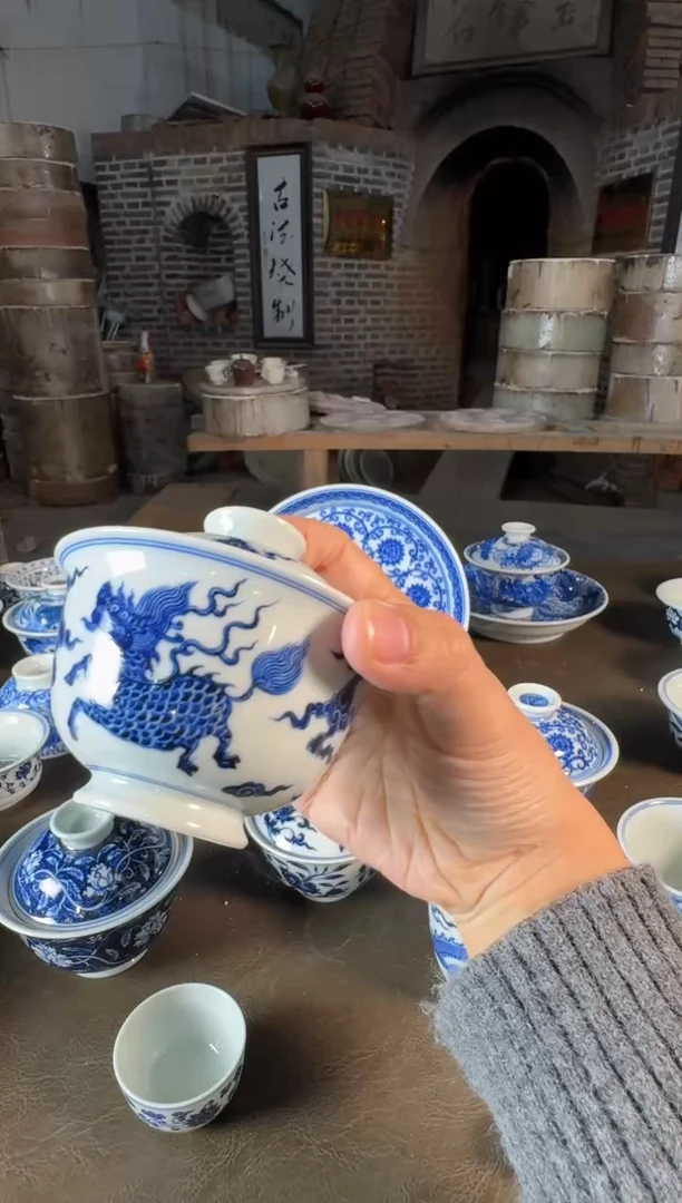 杯子陶瓷三方器合麒麟盖碗
