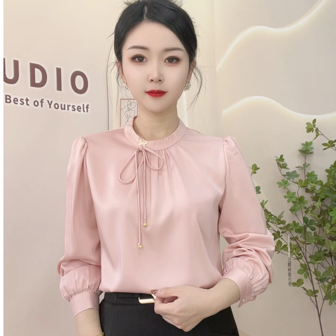 【沫姿女装】666春秋新款时尚百搭洋气显瘦气质设计感女士长袖衬衫