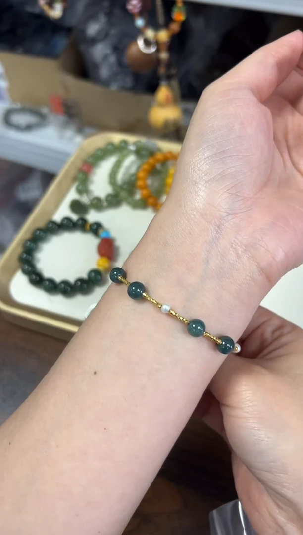 银S925镶嵌手链翡翠冰种翡翠银配件手链[1043]