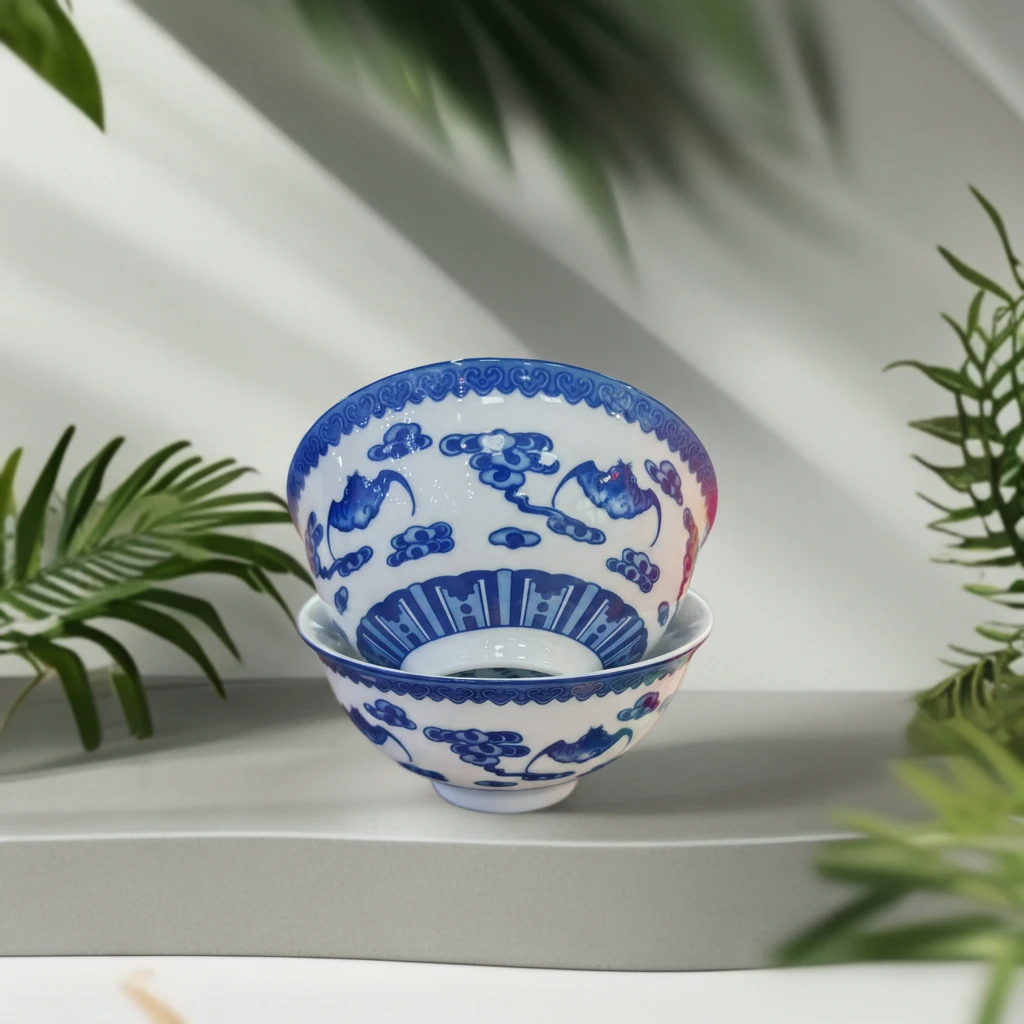 4.75英寸釉中青花五福碗