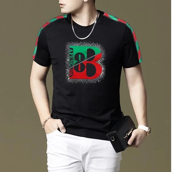 欧洲站轻奢高端字母高端刺绣潮牌短袖T恤男2025夏季休闲修身半袖