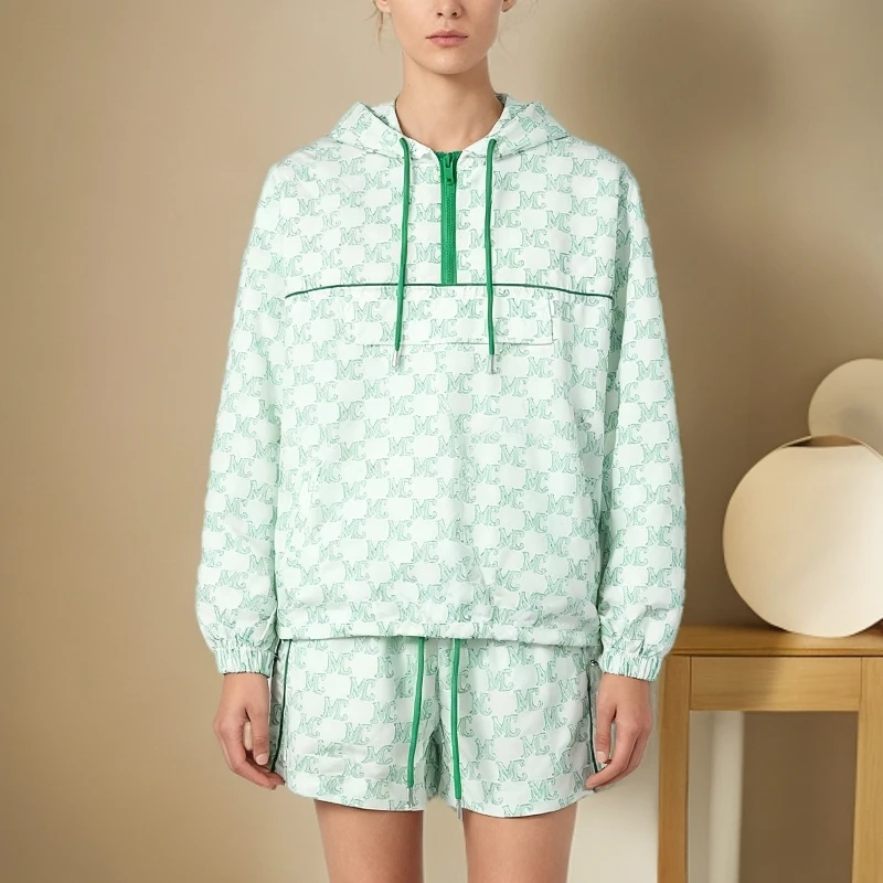 洛卡菲斯休闲运动套装满印帽衫连帽运动风春夏梭织秋季透气卫衣