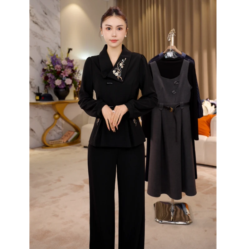 G9271端庄优雅中式国风套装女春秋2025新款气质设计感上衣两件套