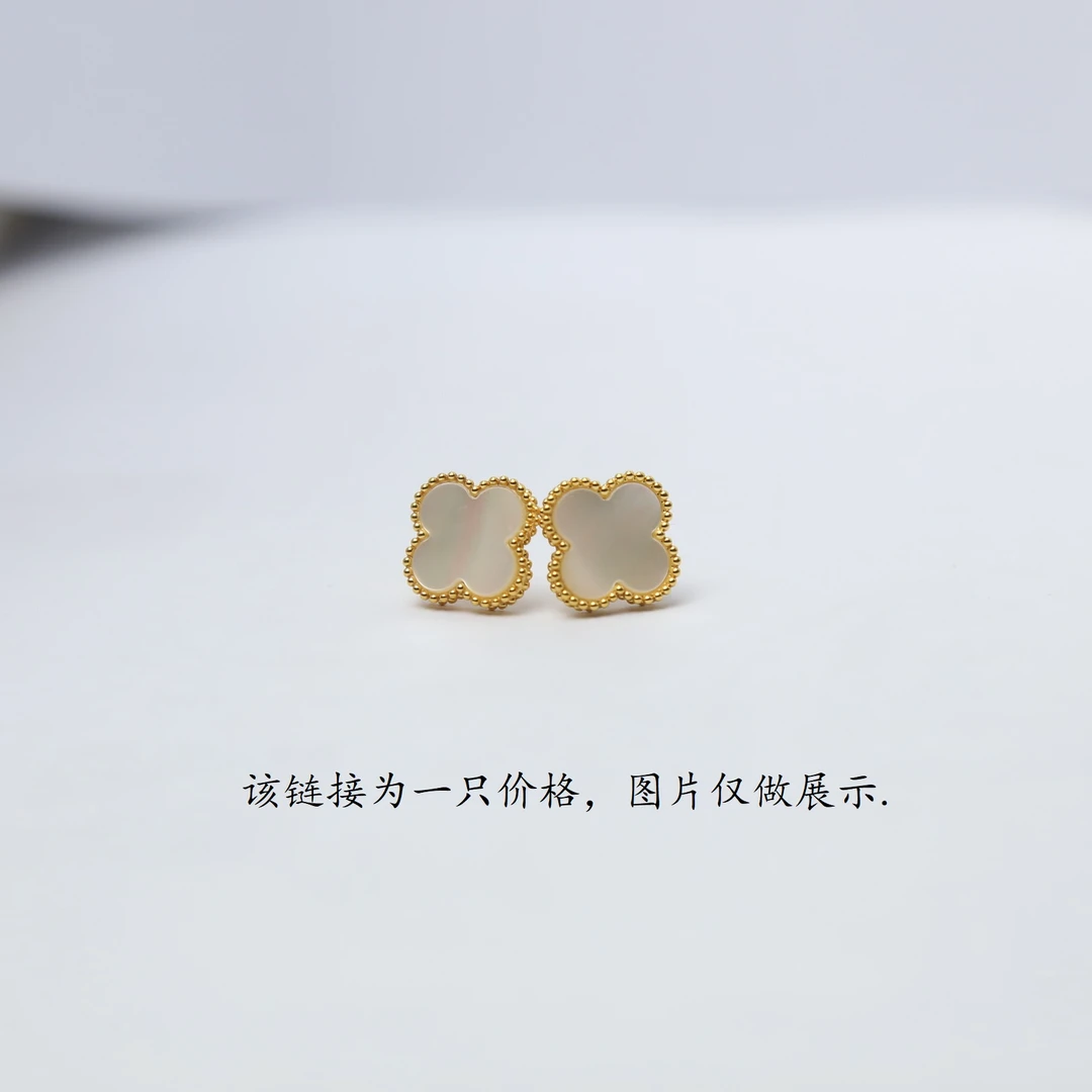 【质检发货】源头工厂-18k白贝母耳钉（单只）A