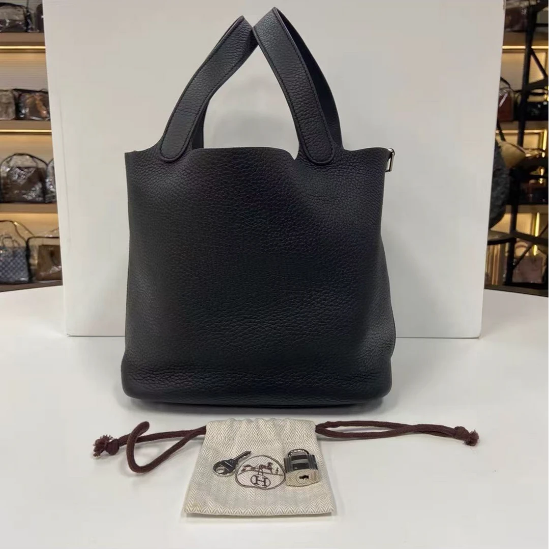 99新 Hermes/爱马仕 爱马仕菜篮子22黑银x刻手提包9087071