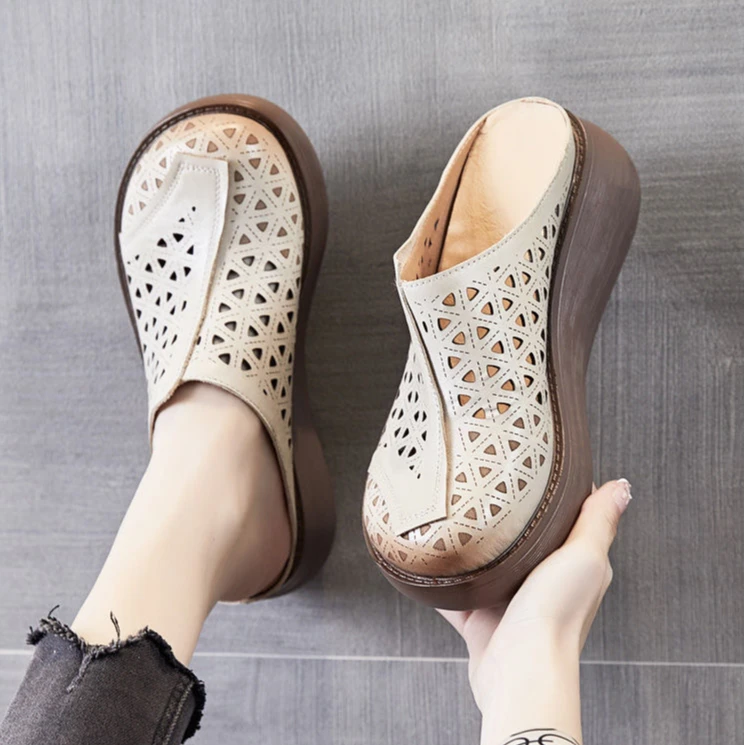 2025年夏季新款厚底包头半拖鞋中老年舒适外穿凉拖鞋女2065