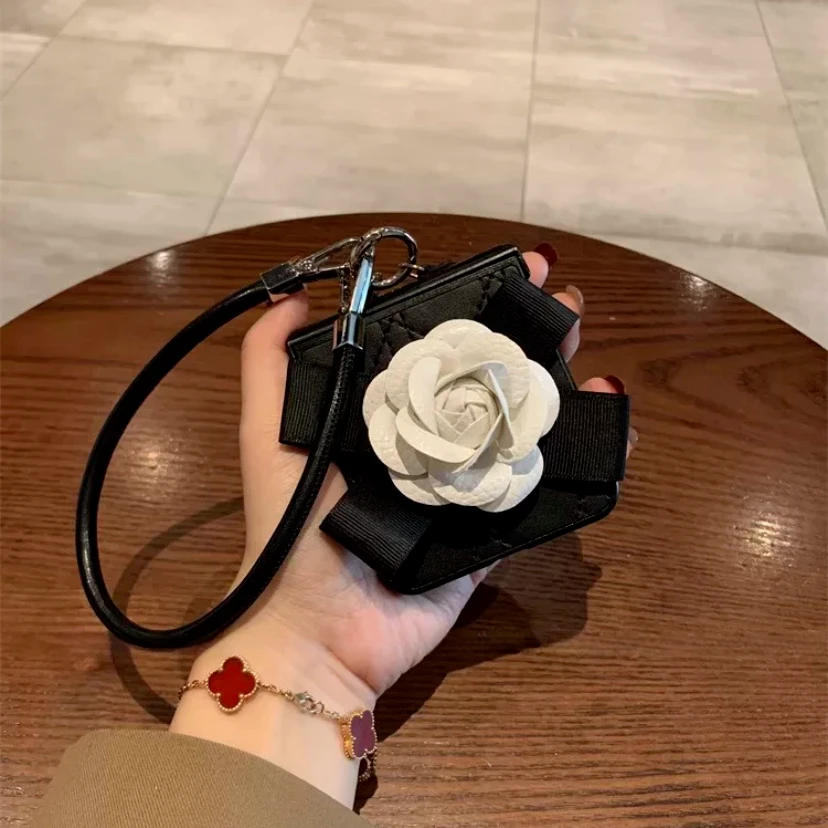 小香风花朵黑色皮质线纹适用华为pocket2手机壳p50折叠zflip6手提