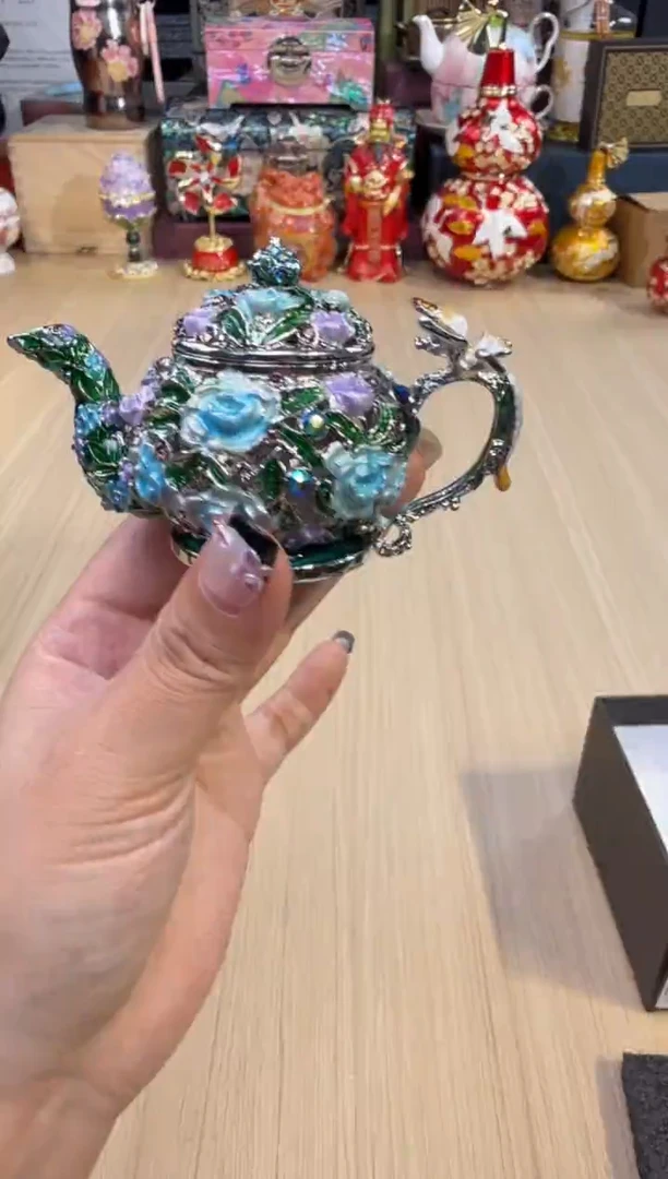 26七宝银蓝蜻蜓把把壶