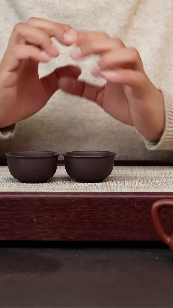 茶杯紫砂紫泥小杯一对