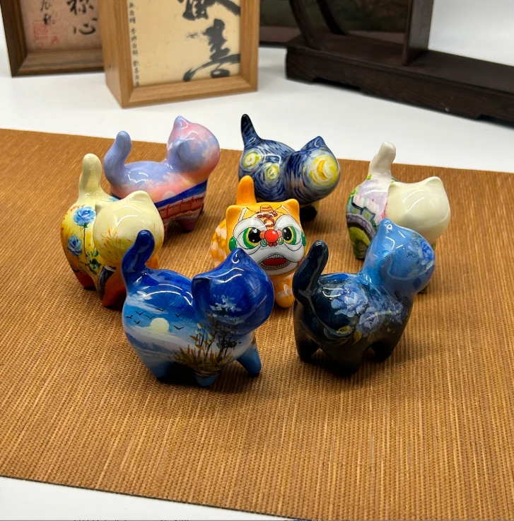 【幸运猫猫乐】黑檀木创意摆件设计画师纯手工绘画原创