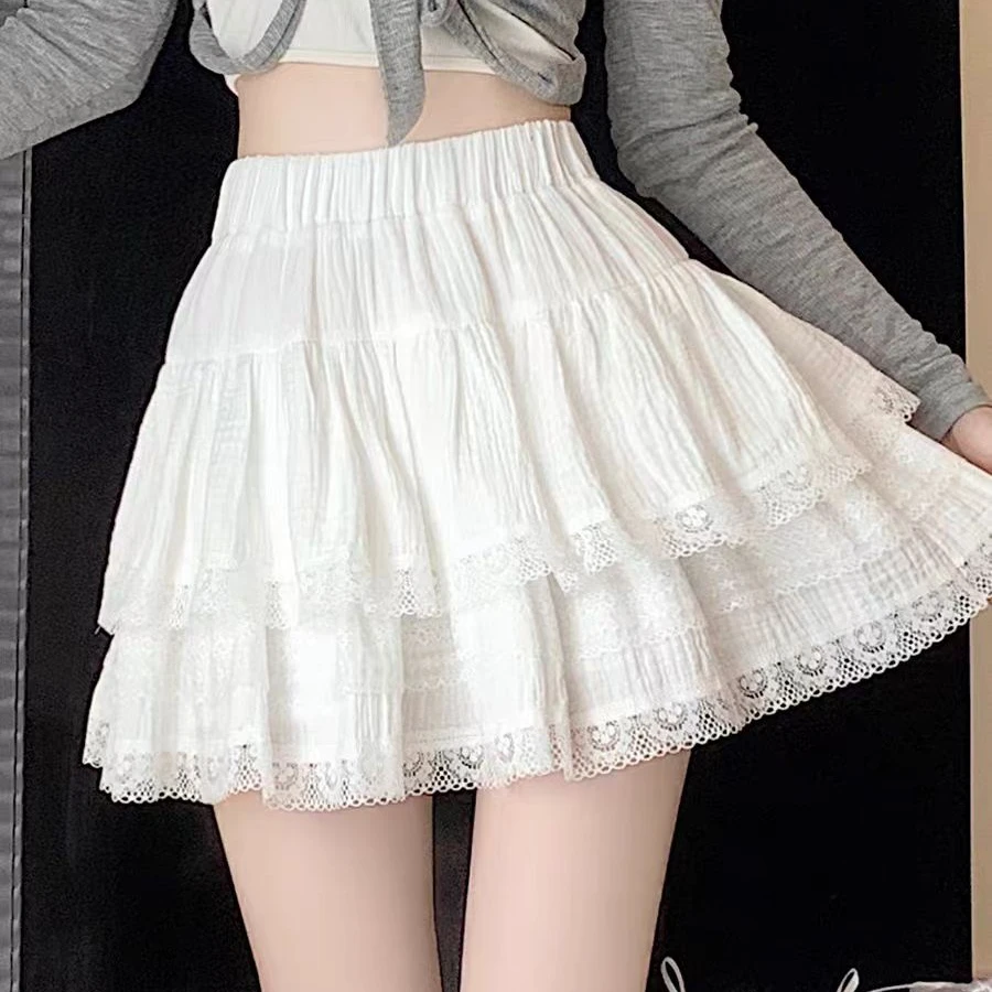 5512 大码法式荷叶边短裙高腰A字蕾丝半身芭蕾风蓬蓬蛋糕裙