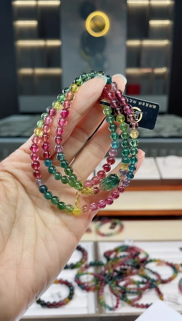 未镶嵌收藏级老矿碧玺三圈手串5mm+碧玺（多样性发一条）Q