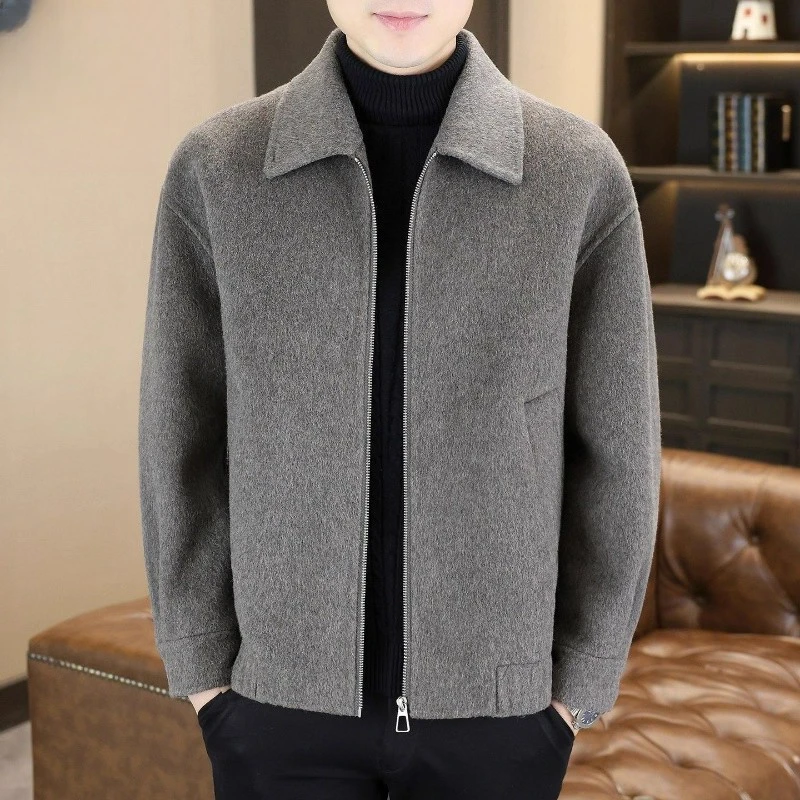 CQV男士羊毛双面呢大衣翻领短款冬季加厚夹克衫轻奢保暖呢子上衣