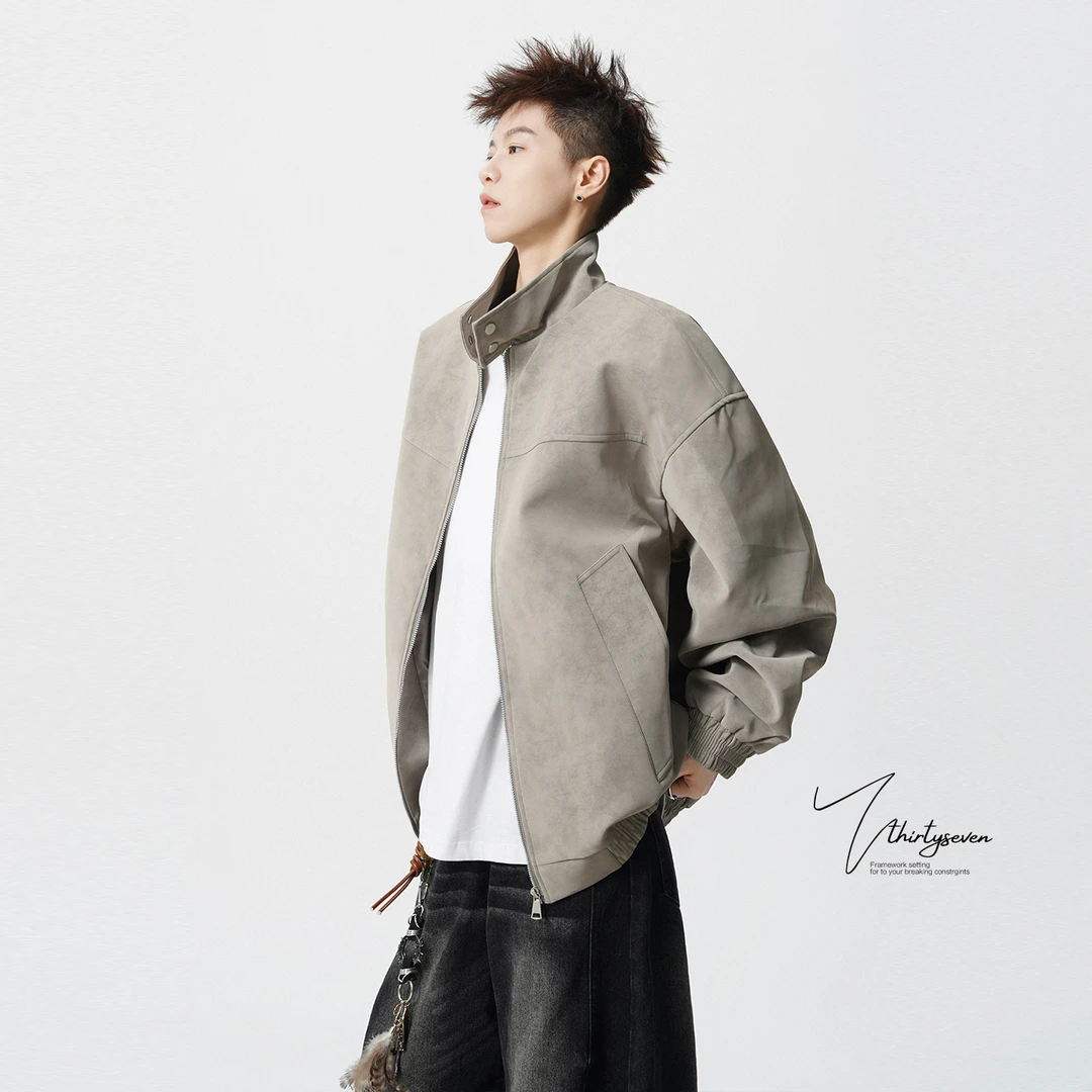 美式立领pu皮夹克外套男款2025春秋季新款潮牌宽松高级感痞帅上衣