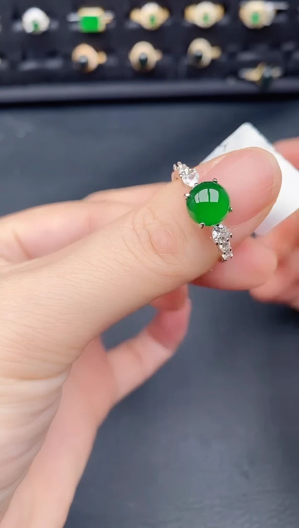 银S925镶嵌戒指翡翠天然a货翡翠238