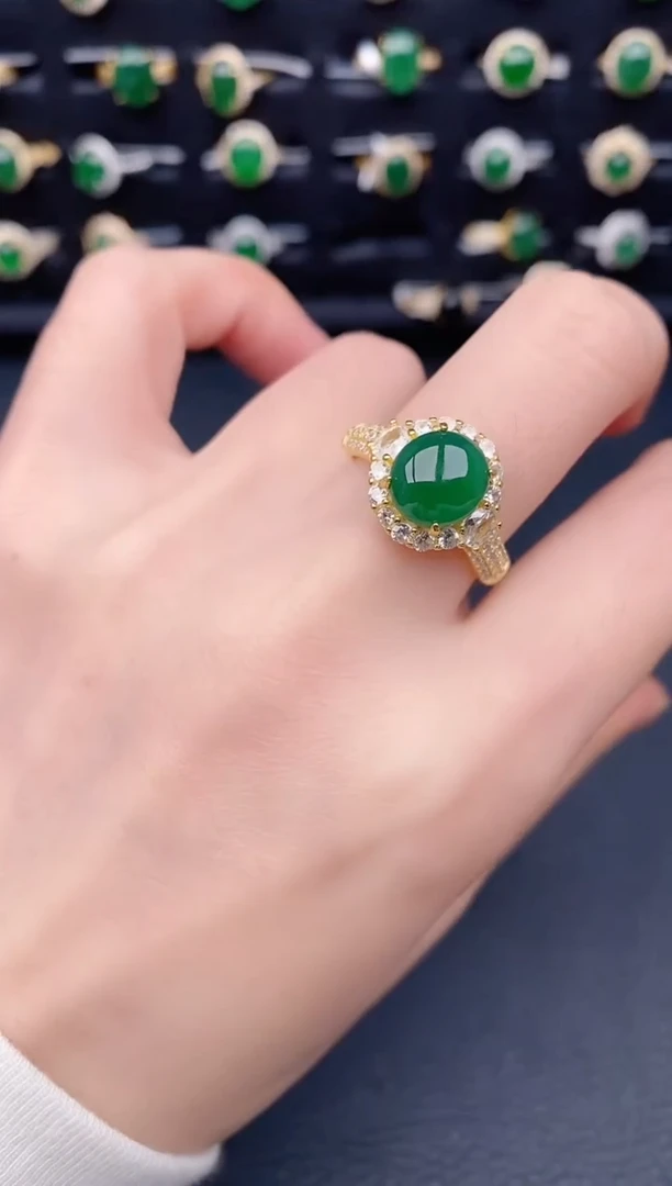 银S925镶嵌戒指翡翠天然a货翡翠29