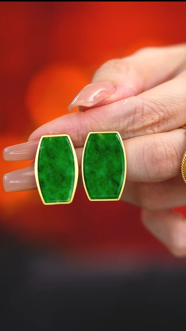 银S925镶嵌翡翠耳饰新款